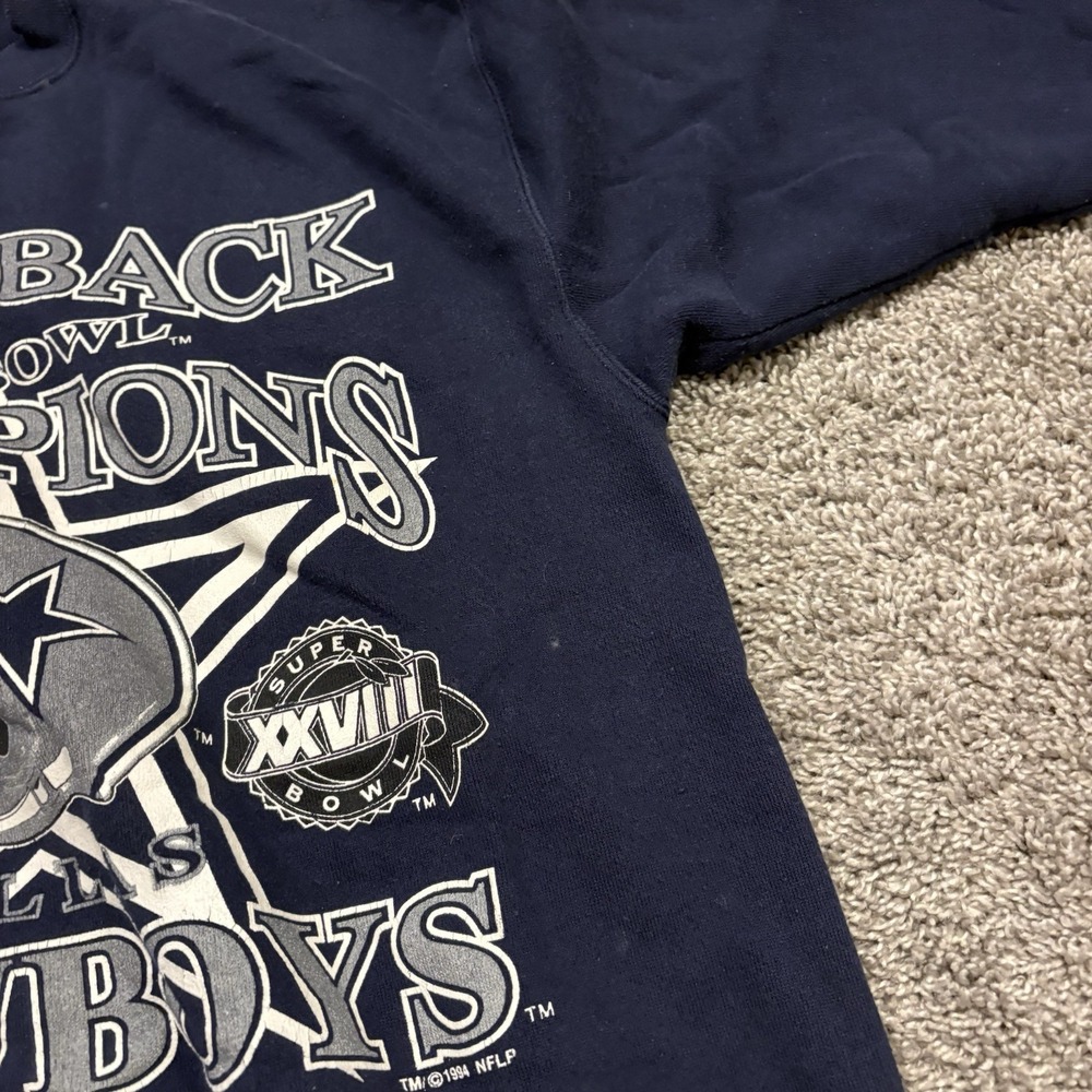 1994 Super Bowl Champions Back To Back Dallas Cowboys Sweatshirt NFL Logo 7 Larg - Picture 9 of 14